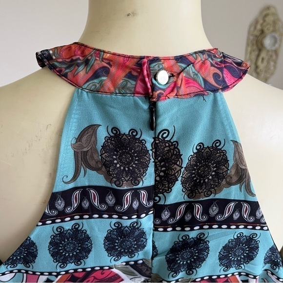 Nwt Sobe Boutique Women’s Halter Sleeveless Boho Maxi Dress Multi Color M - Picture 13 of 16